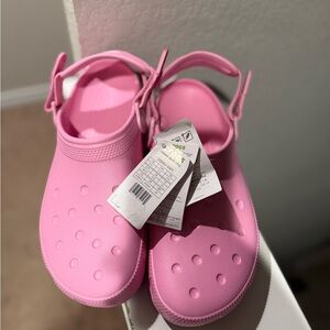 CROCS Vibrant Pink Sandals with Black Soles